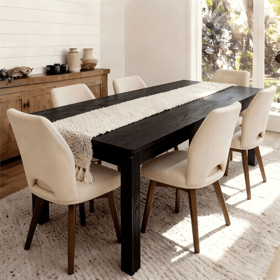 BERRY NEST 30.71 in Wood Farmhouse Outdoor Dining Table, Black