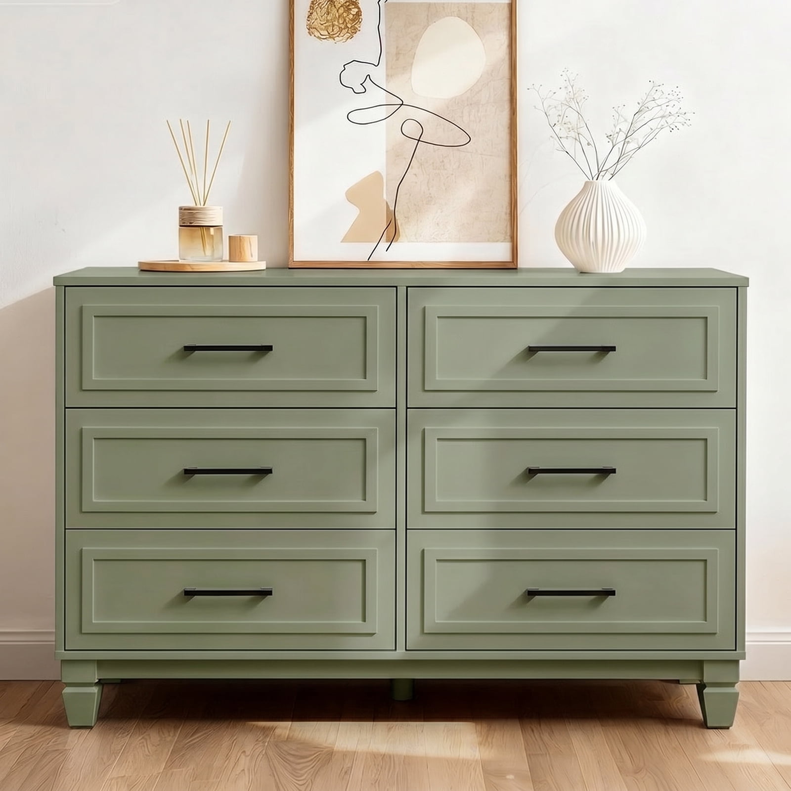 green farmhouse dresser BERRY NEST 6 Drawer Dresser, Green, 47.24 in W x 15.75 in D x 31.5 in H grade_b