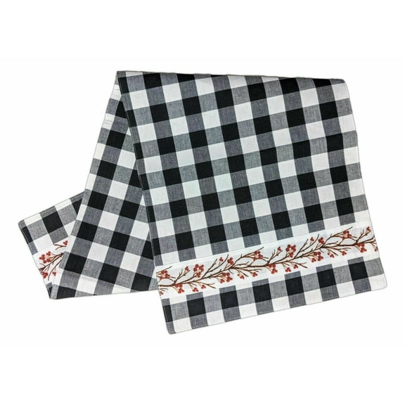 BERRY VINE Black Check Table Runner, 13" x 36", by The Country House