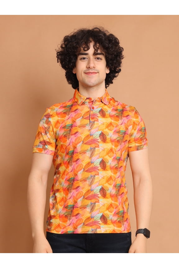 Digitally Printed Men Polo Neck Stretchable T-Shirt in Perimum Cotton Fabric
