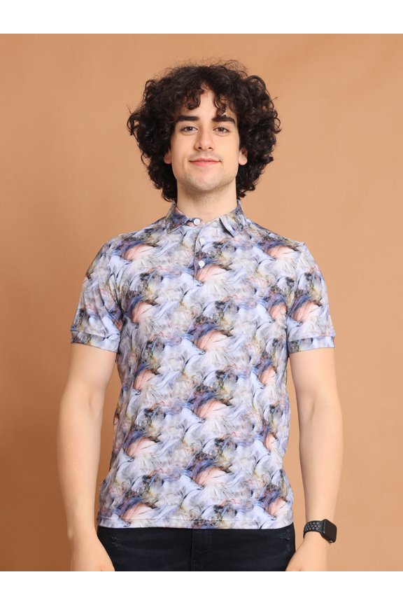Digitally Printed Men Polo Neck Stretchable T-Shirt in Perimum Cotton Fabric