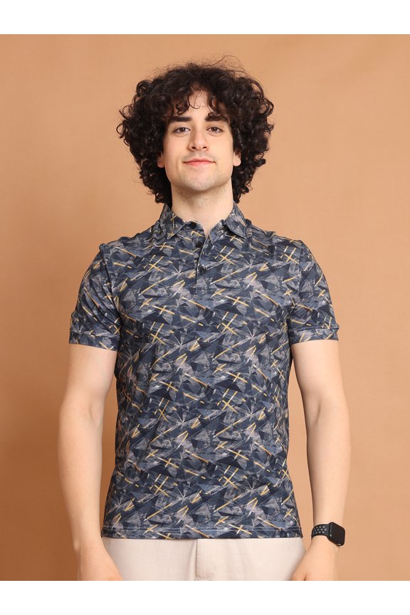 Digitally Printed Men Polo Neck Stretchable T-Shirt in Perimum Cotton Fabric