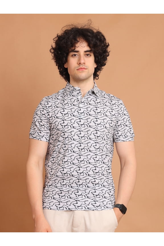 Digitally Printed Men Polo Neck Stretchable T-Shirt in Perimum Cotton Fabric