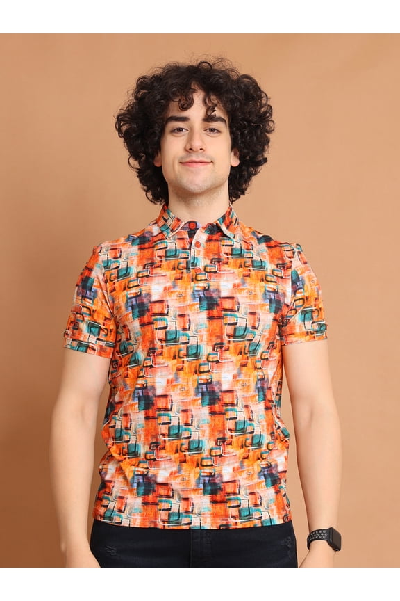 Digitally Printed Men Polo Neck Stretchable T-Shirt in Perimum Cotton Fabric