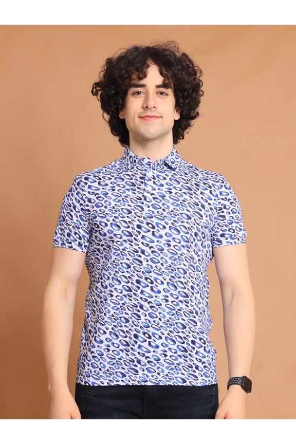 Digitally Printed Men Polo Neck Stretchable T-Shirt in Perimum Cotton Fabric