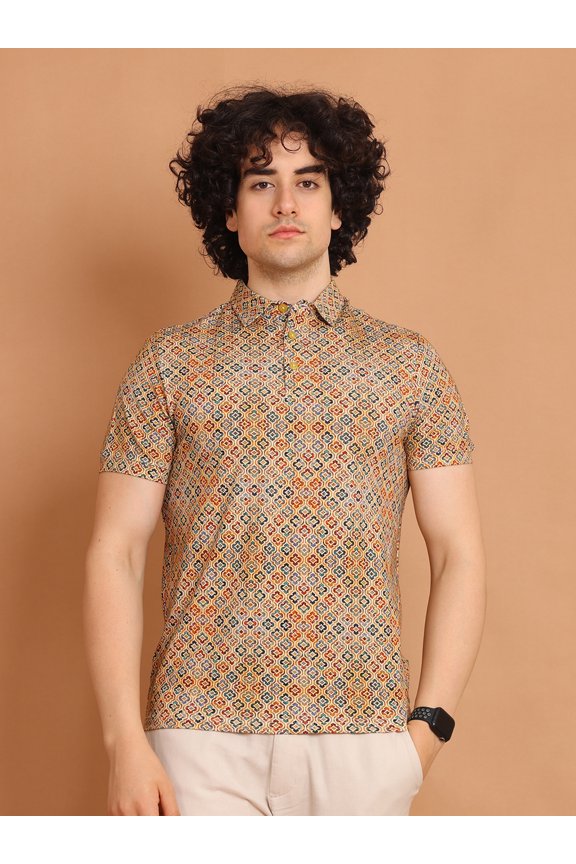 Digitally Printed Men Polo Neck Stretchable T-Shirt in Perimum Cotton Fabric