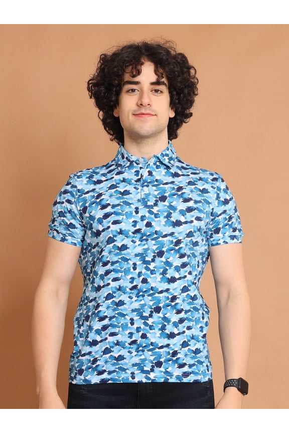 Digitally Printed Men Polo Neck Stretchable T-Shirt in Perimum Cotton Fabric