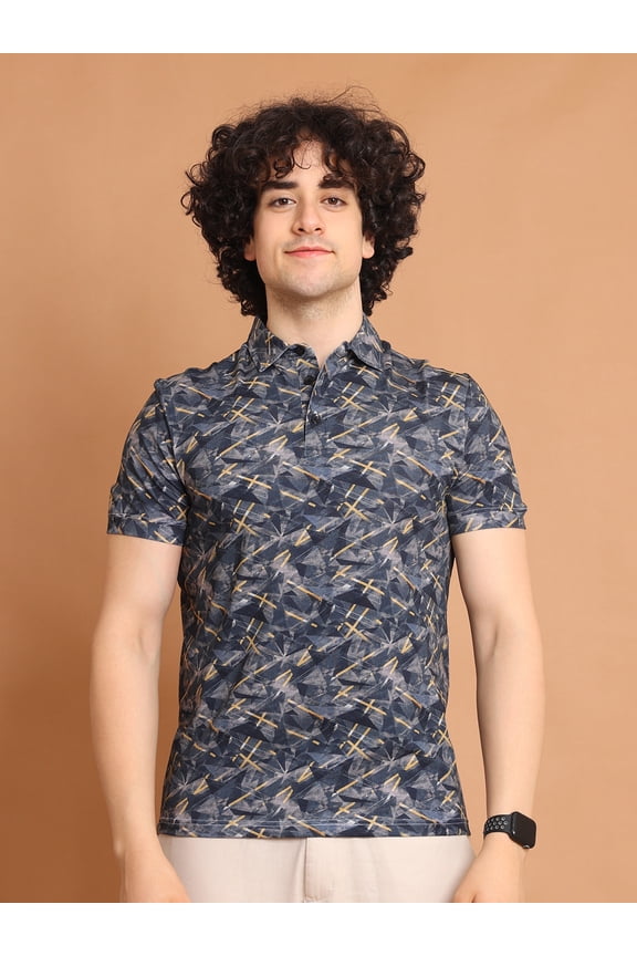 Digitally Printed Men Polo Neck Stretchable T-Shirt in Perimum Cotton Fabric