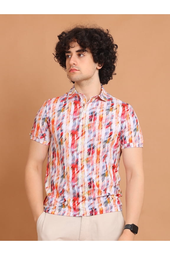 Digitally Printed Men Polo Neck Stretchable T-Shirt in Perimum Cotton Fabric