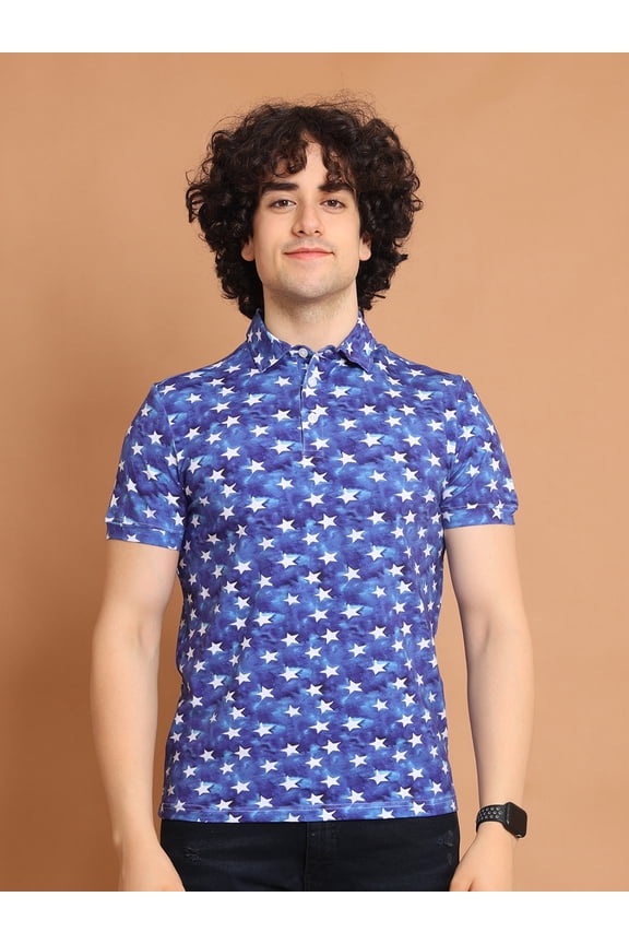 Digitally Printed Men Polo Neck Stretchable T-Shirt in Perimum Cotton Fabric