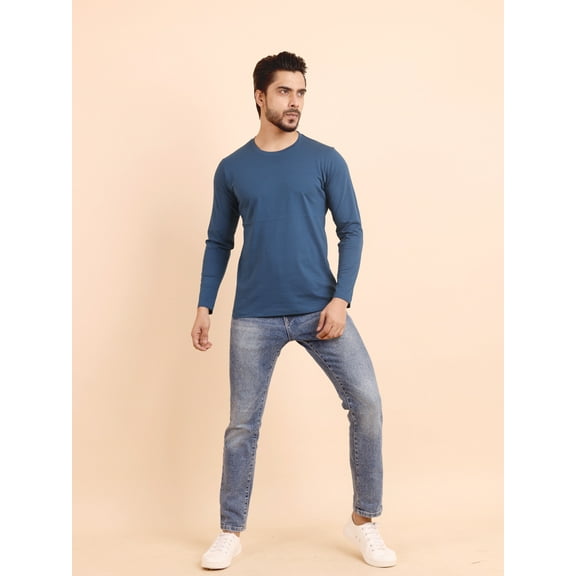 BERRYBLUES Solid Men Round Neck Blue T-Shirt ()