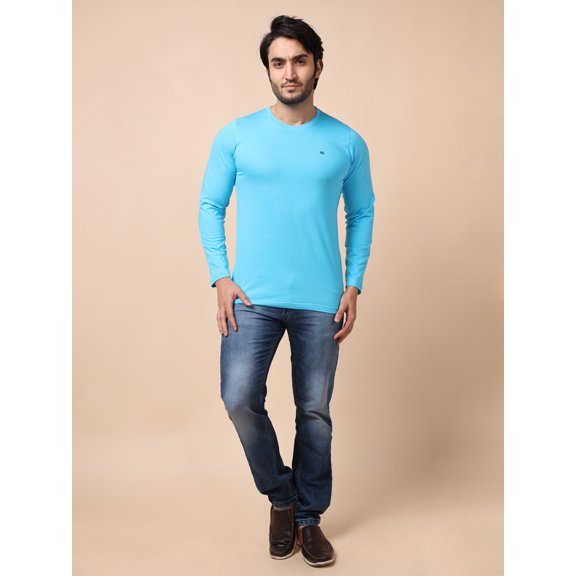 BERRYBLUES Solid Men Round Neck Blue T-Shirt ()