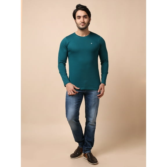 BERRYBLUES Solid Men Round Neck Dark Green T-Shirt ()