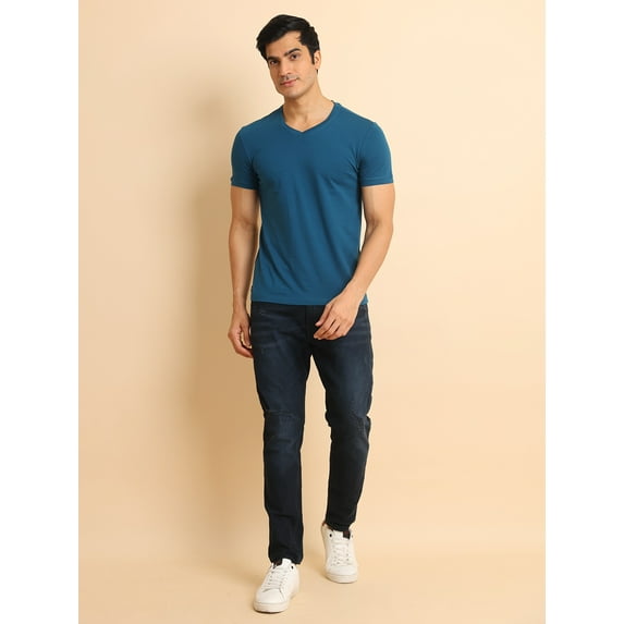 BERRYBLUES Solid Men V Neck Beige T-Shirt