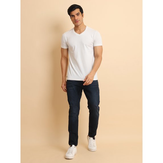 BERRYBLUES Solid Men V Neck Black T-Shirt