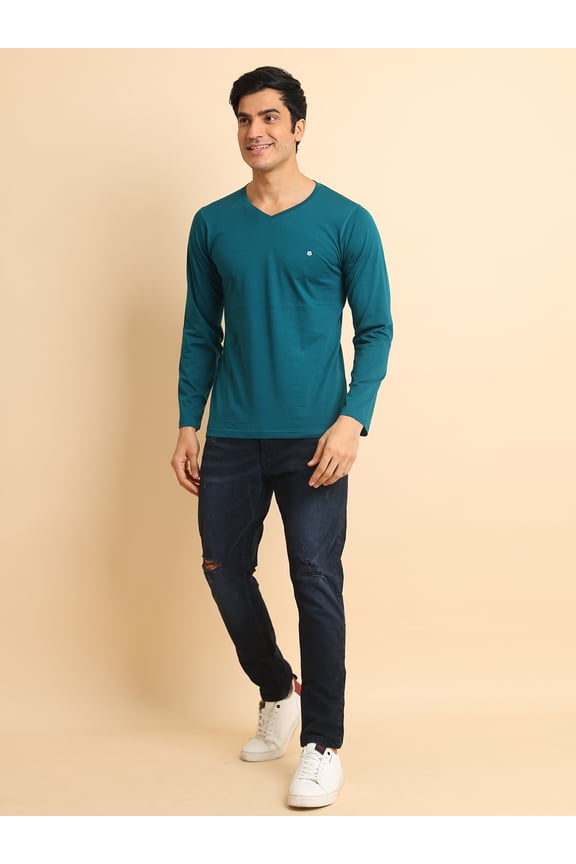 Solid Men V Neck Black T-Shirt