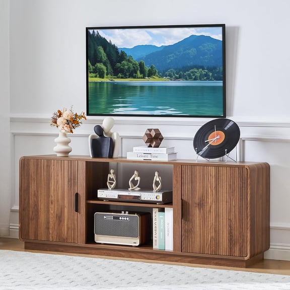 BERRYMERRY 60inch Fluted TV Stand with Storage,Mid Century Modern Entertainment Center for TVs Up to 75",Media Console Table with Cable Management for Living Room, Bedroom