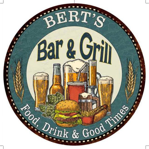 BERT'S Bar and Grill 12" Round Metal Sign Kitchen Wall Decor 200120023038