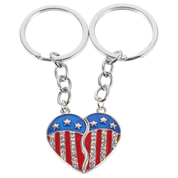 EXHUMKY BERTDOMD 1 Pair Heart Shaped Patriotic Metal Keychain Keyring, Decorative Accessory 3.3×1.2×0.3in