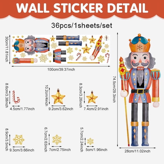 RENACLIPY Christmas Wall Stickers Nutcracker Design Multi Color PVC Easy to Apply