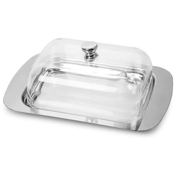 EXHUMKY BERTDOMD Transparent Stainless Steel Butter Keeper with Round Lid, Kitchen Butter Storage Container for Home Use