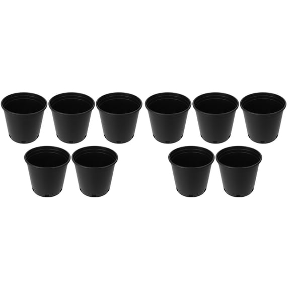 BERTDOMD 10 Pcs Round Bucket Thicken Plastic Flower Pots Tree Growing Bucket Garden Balcony Pot (Black, 2 Gallons Capacity)