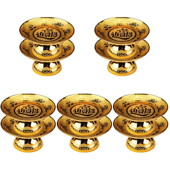 BERTDOMD 10 pcs Golden Footed Offering Plate Temple Fruit Tray Snack Plate Wealth God Offering Plate