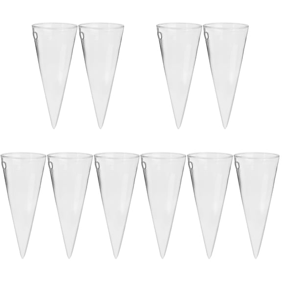 BERTDOMD 10 pcs Household Wall-mounted Glass Vase Cone Shape Hydroponic Clear Glass Vase Decorative Planter