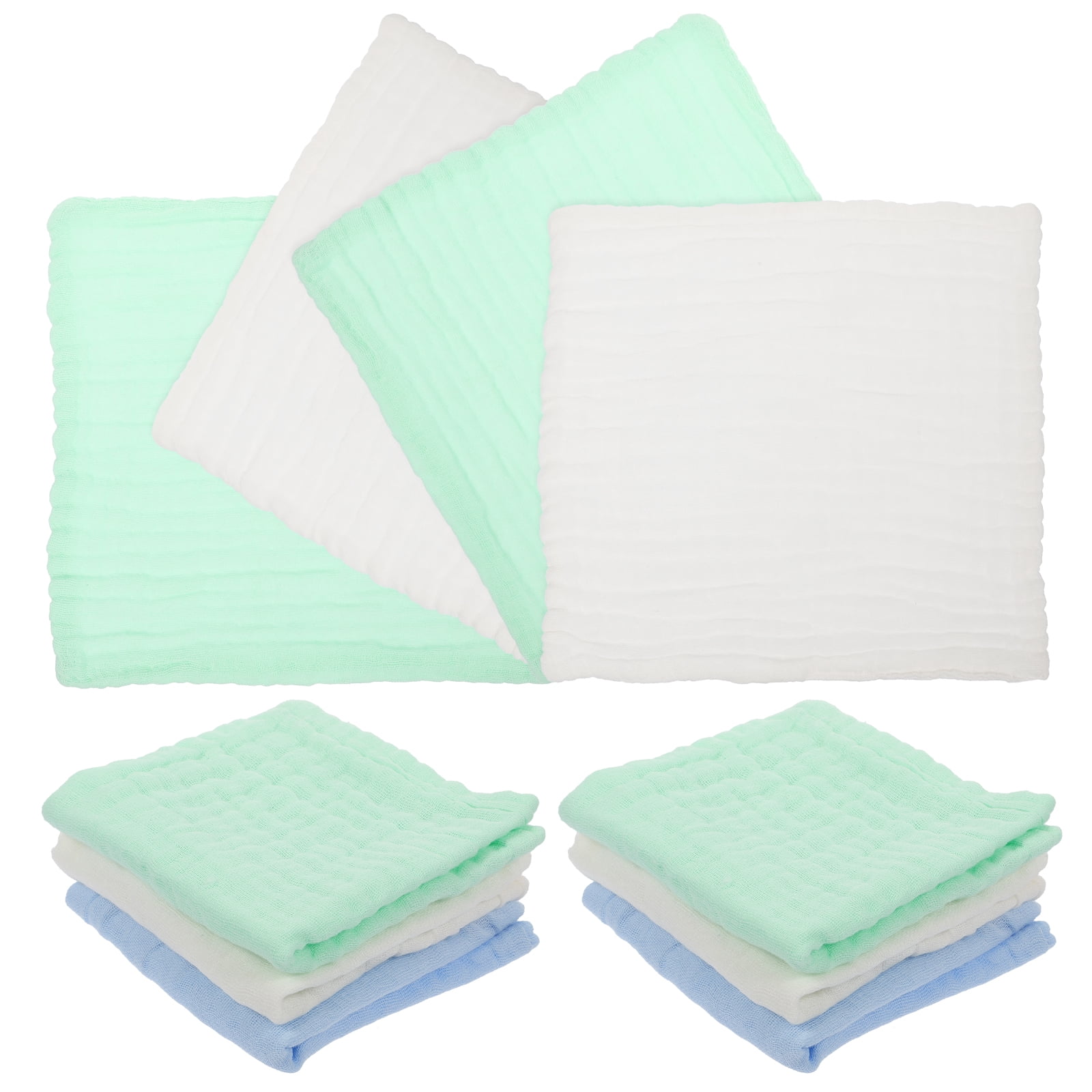 Set De 3 Gants De Toilette Bébé En Mousseline - Doux Et Respirant - Vert Pétrole