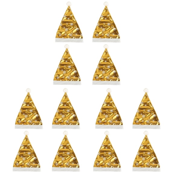 BERTDOMD 12 PCS Glitter Santa Hat Christmas Headdress Headwear Decoration with Snowflake Pattern for Adults Kids (Golden)