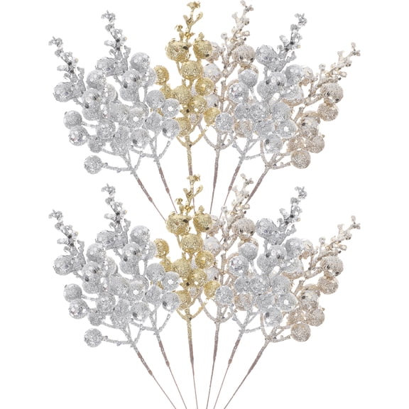 BERTDOMD 12pcs Christmas Artificial Berry Stems Plastic Fake Berry Twig Branches for Christmas