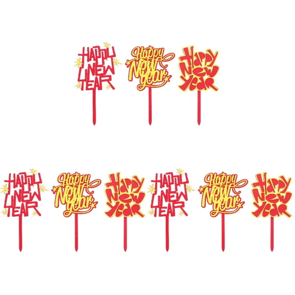 EXHUMKY Red Acrylic New Year Cupcake Toppers 18 Pieces Fun and Festive Cake Picks for Holiday Party Celebrations