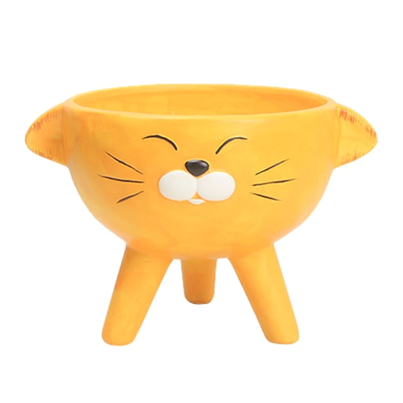 BERTDOMD Ceramic Plant Pot, 1pc Adorable Animal Style Flower Container, Cute Cat Design, Yellow, Bonsai Desktop Decoration for Home
