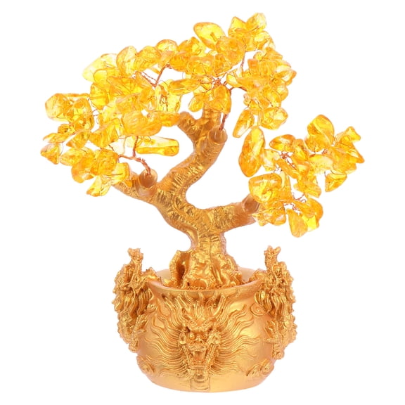 EXHUMKY Yellow Wealth Tree Bonsai Style Tabletop Feng Shui Decor for Home and Office, 7.13.53.1 inches