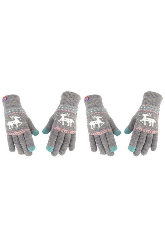 2 Pairs Thick Knitted Winter Gloves Full Finger Warm Gloves for Men Women Christmas