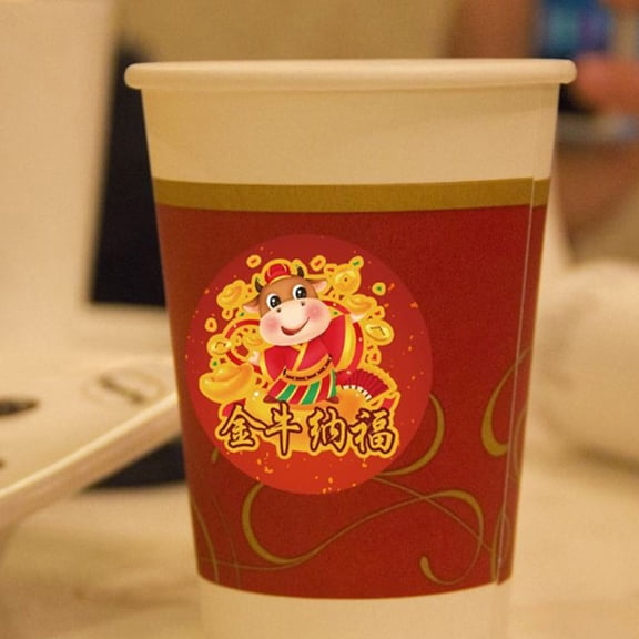 BERTDOMD 2 Rolls Ox Year Self Adhesive Stickers New Year Window Decorations Labels for Holiday Party and Home