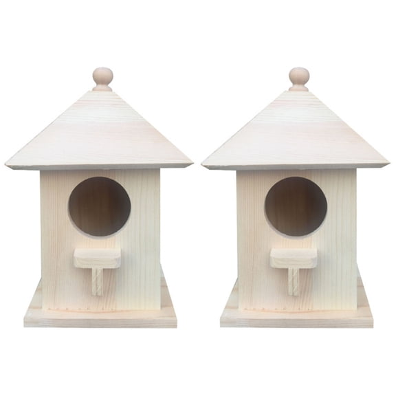 BERTDOMD 2-Pack Wooden Hanging Bird House Feeder, Bird Nest Feeder for Wild Birds, Outdoor Bird Cage Accessory