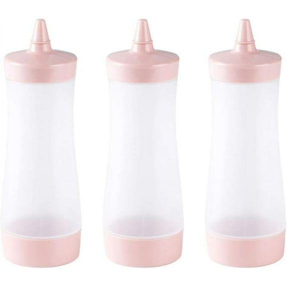 BERTDOMD 2pcs Condiment Squeeze Bottle Ketchup Hot Sauce Liquids Oil Bottle with Caps Mustard Salad Dressing Dispenser Clear Plastic Bottles Dressing Container for Kitchen Pink