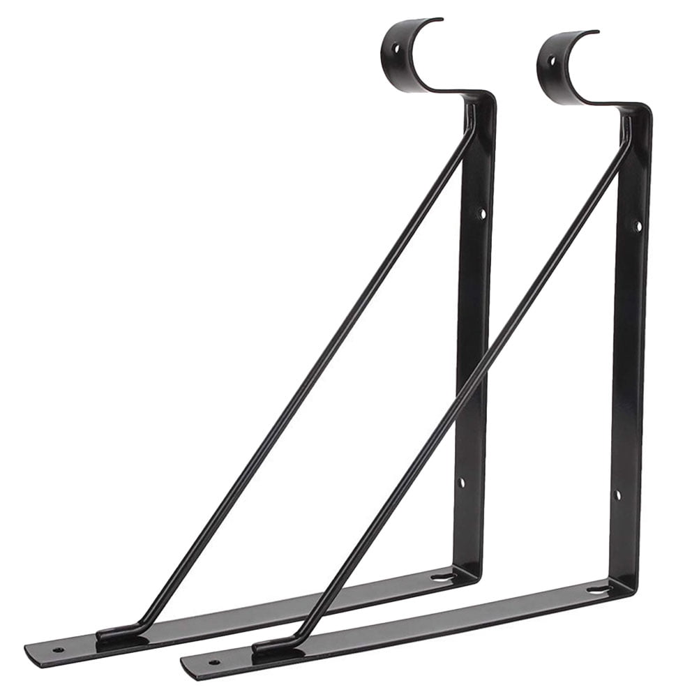 BERTDOMD 2-Pack Heavy Duty Metal Shelf Brackets with High Load Capacity Frame and Wall Mount Hooks for Storage Support