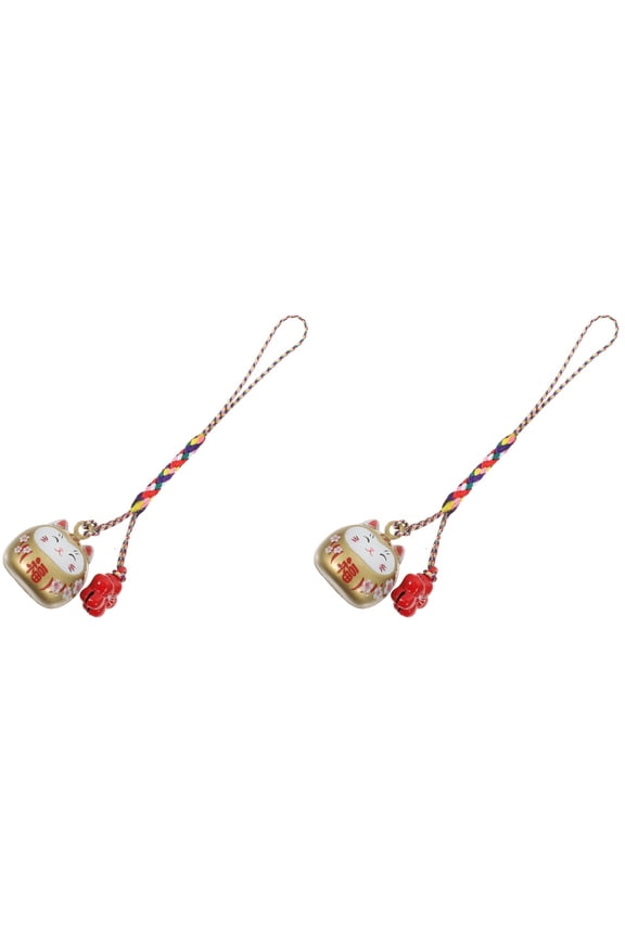2-Pack Japanese Lucky Cat Ceramic Charms Keychains for Backpack, Phone, Purse Accessories Set