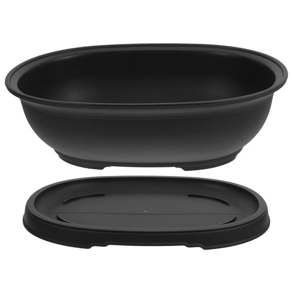EXHUMKY BERTDOMD 2-Pack Dark Brown Plastic Plant Containers Oval Bonsai Garden Pots for Indoor Outdoor Home Decoration