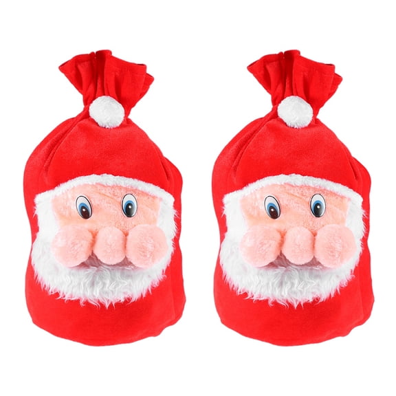 BERTDOMD 2pcs Santa Claus Gift Bag Drawstring Plush Christmas Candy Gift Present Pouch Sack Xmas Santa Costume Accessory