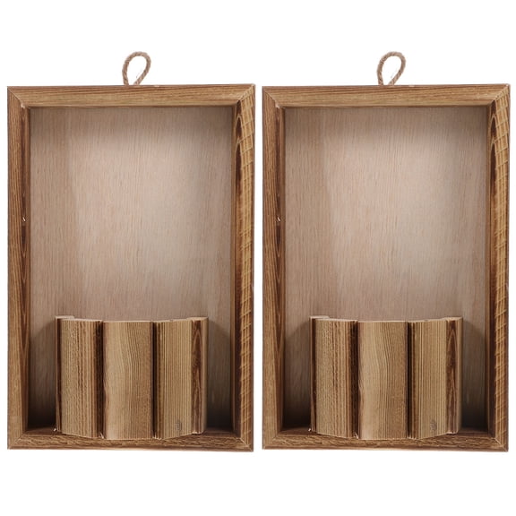 HEMOTON Set of 2 Brown Wooden Wall , Decorative Hanging Plant Holders for Indoor and Outdoor Use