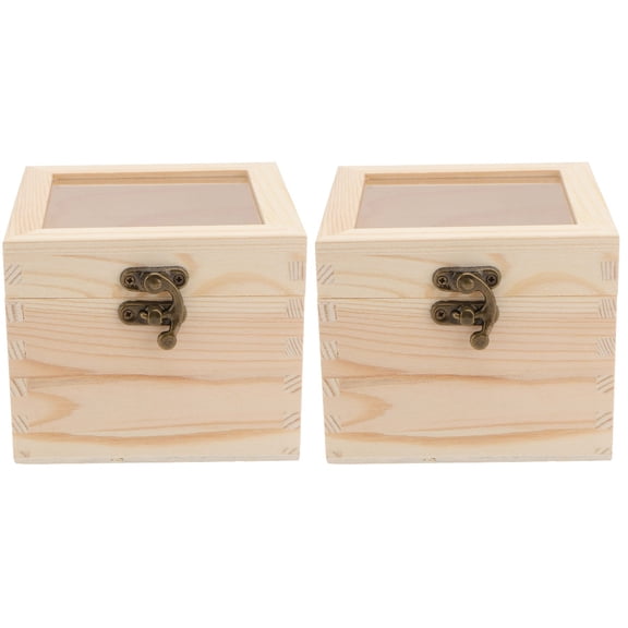 BERTDOMD 2-Pack Wooden Storage Boxes with Clear Acrylic Lids, Flower Organizer, Decorative 12x12x10cm Set