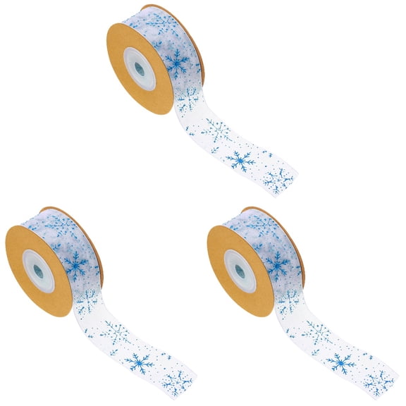 EXHUMKY BERTDOMD 3 Rolls Blue Christmas Snowflake Ribbon for Craft Works and Gift Giving