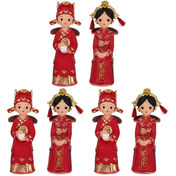 BERTDOMD 3 Sets Chinese Style Bride Bridegroom Figurines Wedding Decoration Newlywed Gift