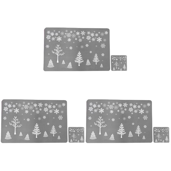 BERTDOMD 36-Piece Holiday Dining Table Mat Set with Grey Christmas Tree Print Placemats and Matching Cups for Festive Decor