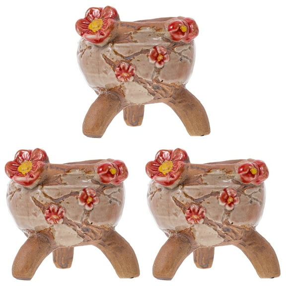 BERTDOMD 3pcs Ceramic Plant Pots Set, Cute Handmade Flower for Indoor Outdoor Garden Decoration