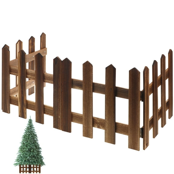 EXHUMKY Brown Wood Picket Garden Border Fence, 3 Pieces Yard Decorative Wooden Fencing for Outdoor Landscaping