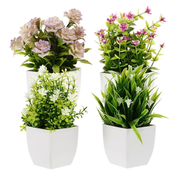 BERTDOMD 4Pcs Realistic Artificial Bonsai Plants in Pots, Desktop Greenery Decor, Simulation Miniature Indoor Garden Decoration